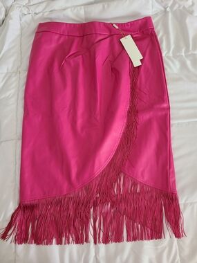 Fuchsia Asymmetrical Fringe Midi Skirt - Women